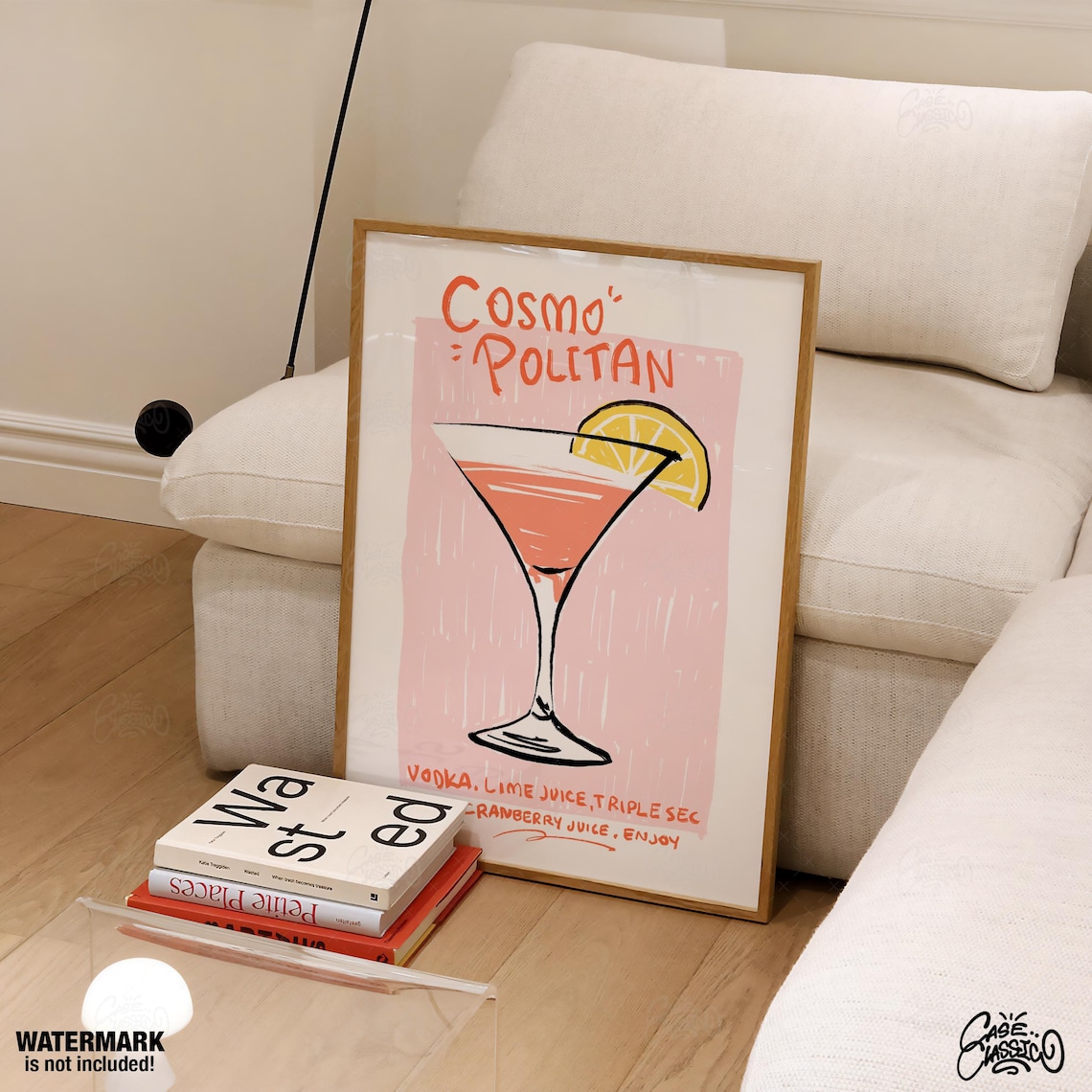 Cosmopolitan Cocktail Recipe Poster With Martini Glass Pink Illustration - Image 2