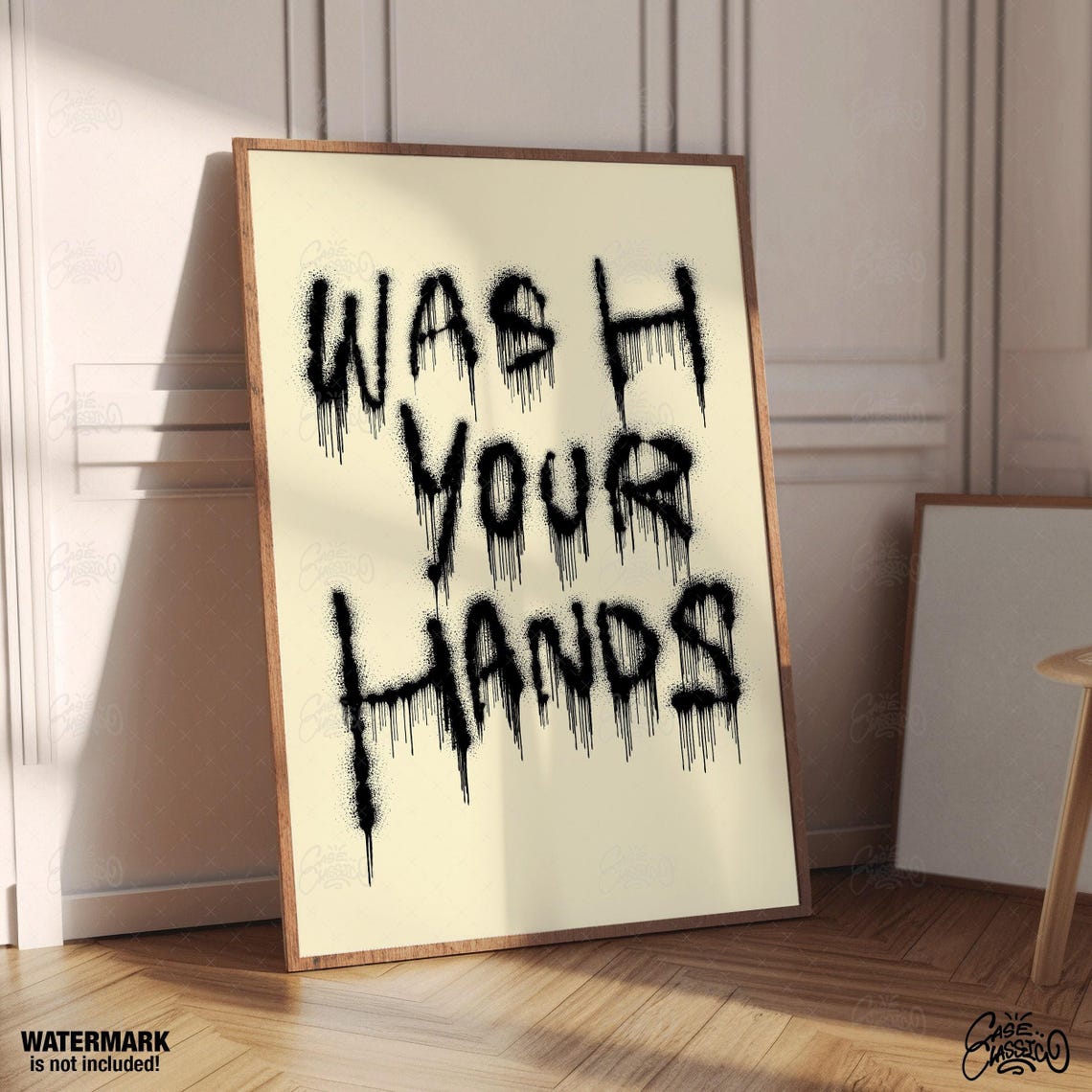 Wash Your Hands Black Dripping Graffiti Bathroom Quote Poster - Image 4