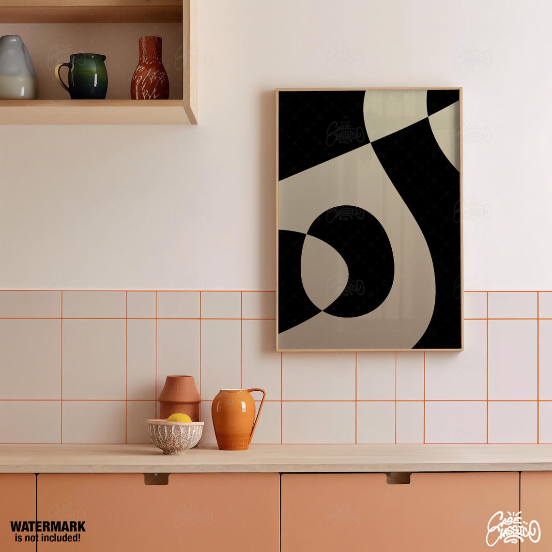 Elegant Black Cream Swirling Ribbons Graphic Abstract Art Poster - Image 2
