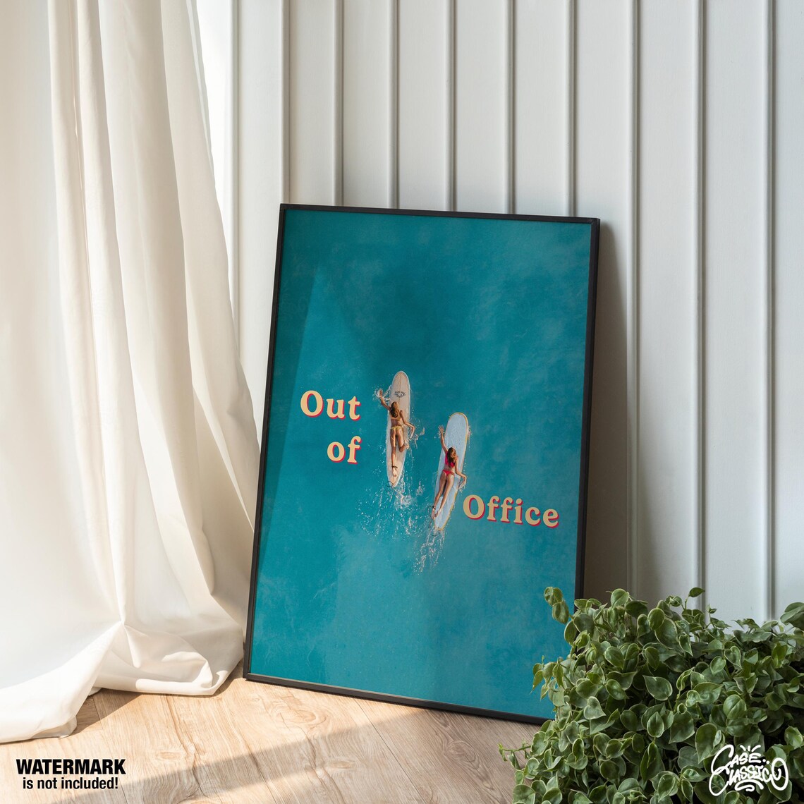 Out of Office Surfers Aerial View Turquoise Ocean Travel Poster - Image 4
