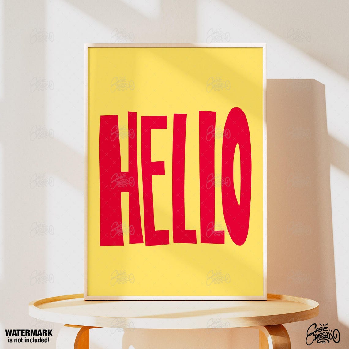 Hello Big Red Block Typography on Sunny Yellow Bold Greeting Poster - Image 4