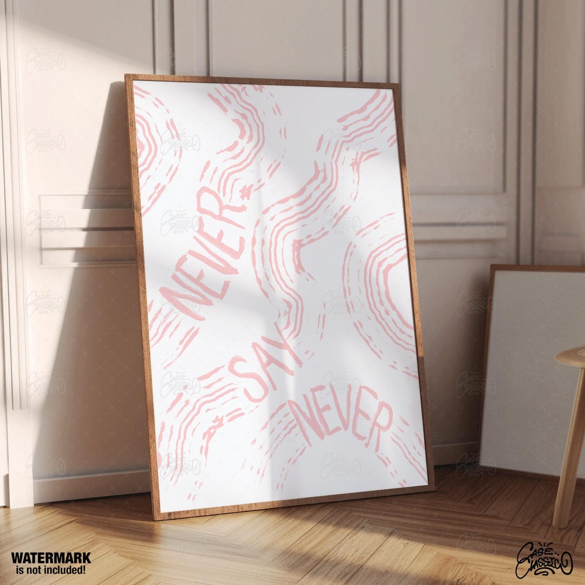 Never Say Never Pink Brushstroke Wave Typography Quote Poster - Image 4