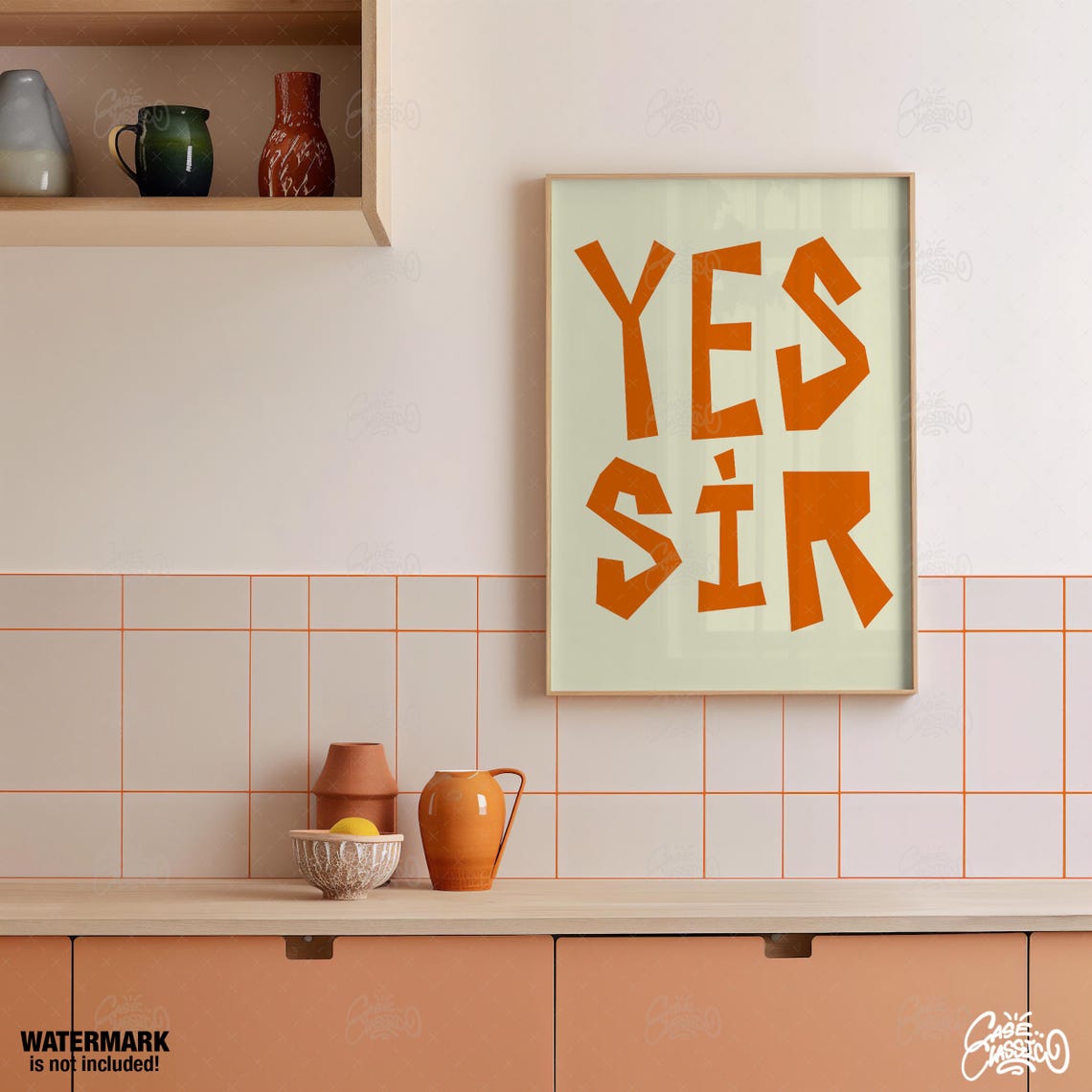 Yes Sir Bold Orange Typography Retro Statement Poster For Walls - Image 2