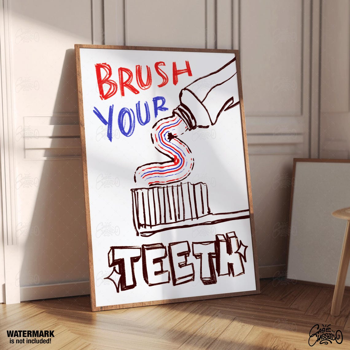 Brush Your Teeth Playful Toothpaste Squeeze Illustration Poster