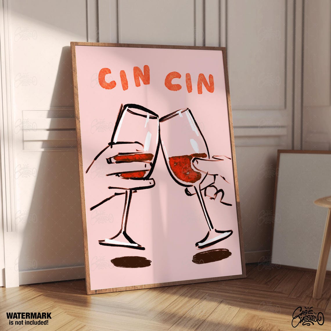 Cin Cin Cheers Pink Hands Clinking Wine Glasses Party Poster - Image 2