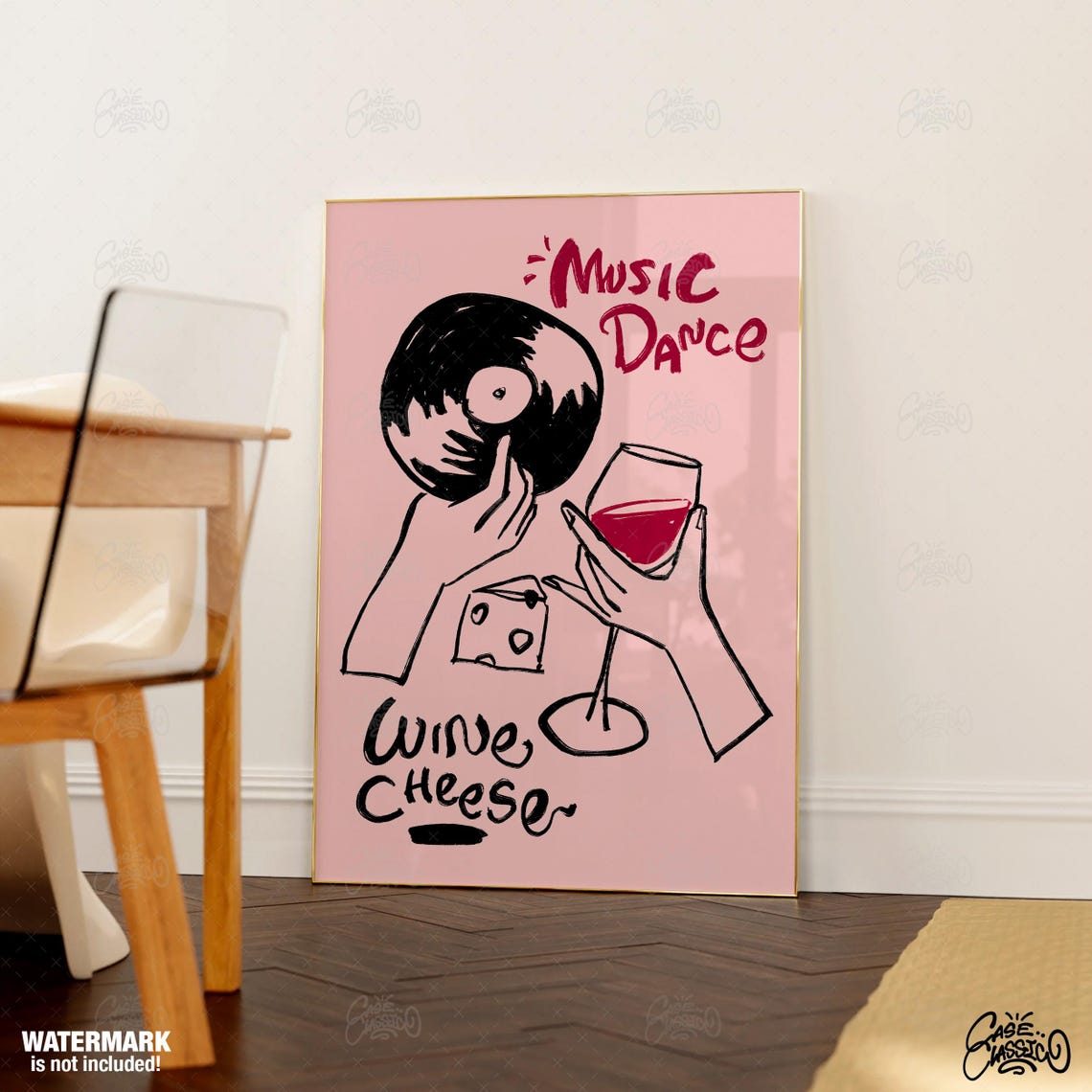 Music Dance Wine Cheese Funky Vinyl Face Illustration Poster - Image 3
