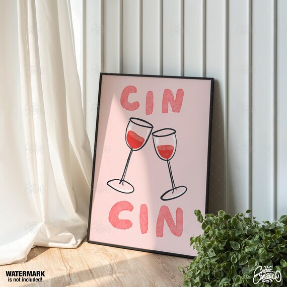 Cin Cin Cheer Champagne Toast Poster With Two Pink Wine Glasses