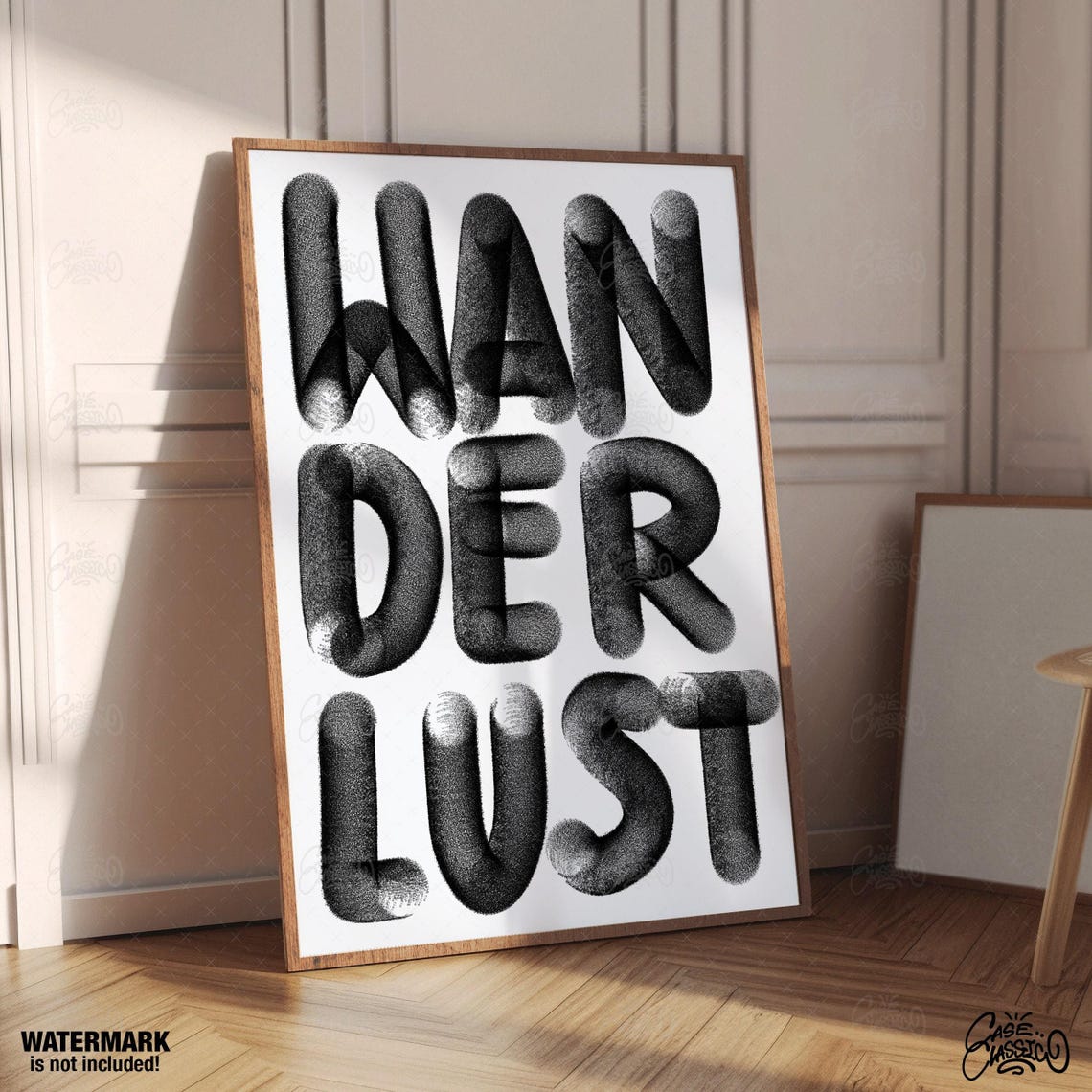 Wanderlust Black 3D Bubble Letter Typography Travel Quote Poster - Image 4