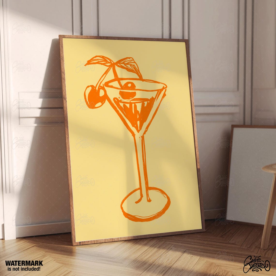 Orange Martini Glass Minimalist Cocktail Line Drawing Poster - Image 2