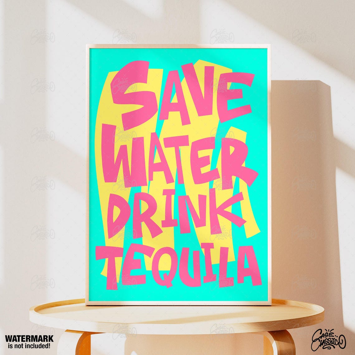 Hilarious Save Water Drink Tequila Hot Pink Neon Pop Bar Poster - Image 4