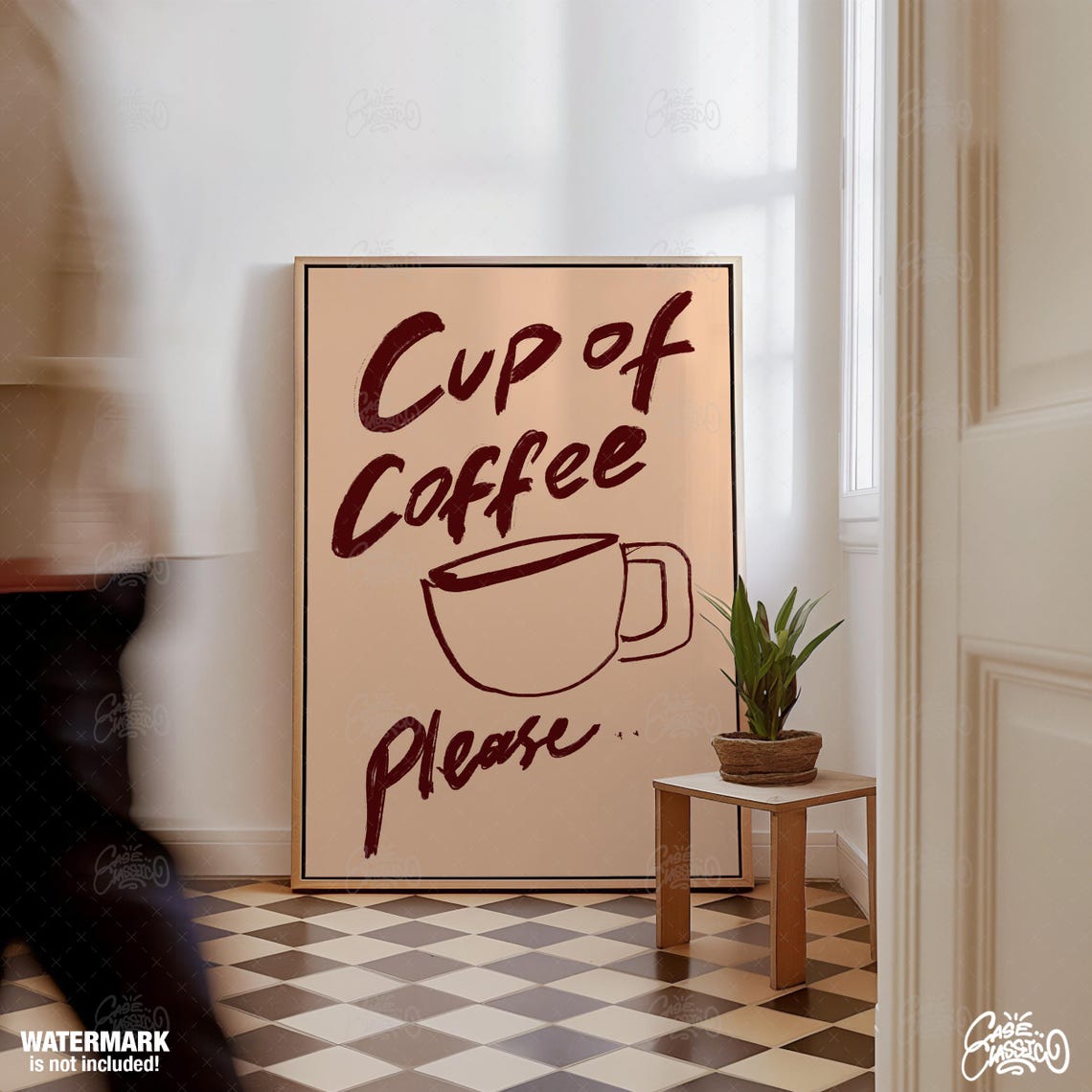 Cup of Coffee Please Brown Hand Lettered Cafe Kitchen Poster - Image 4