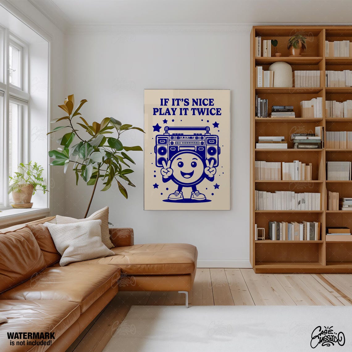 If It's Nice Play It Twice Retro Boombox Mascot Music Poster