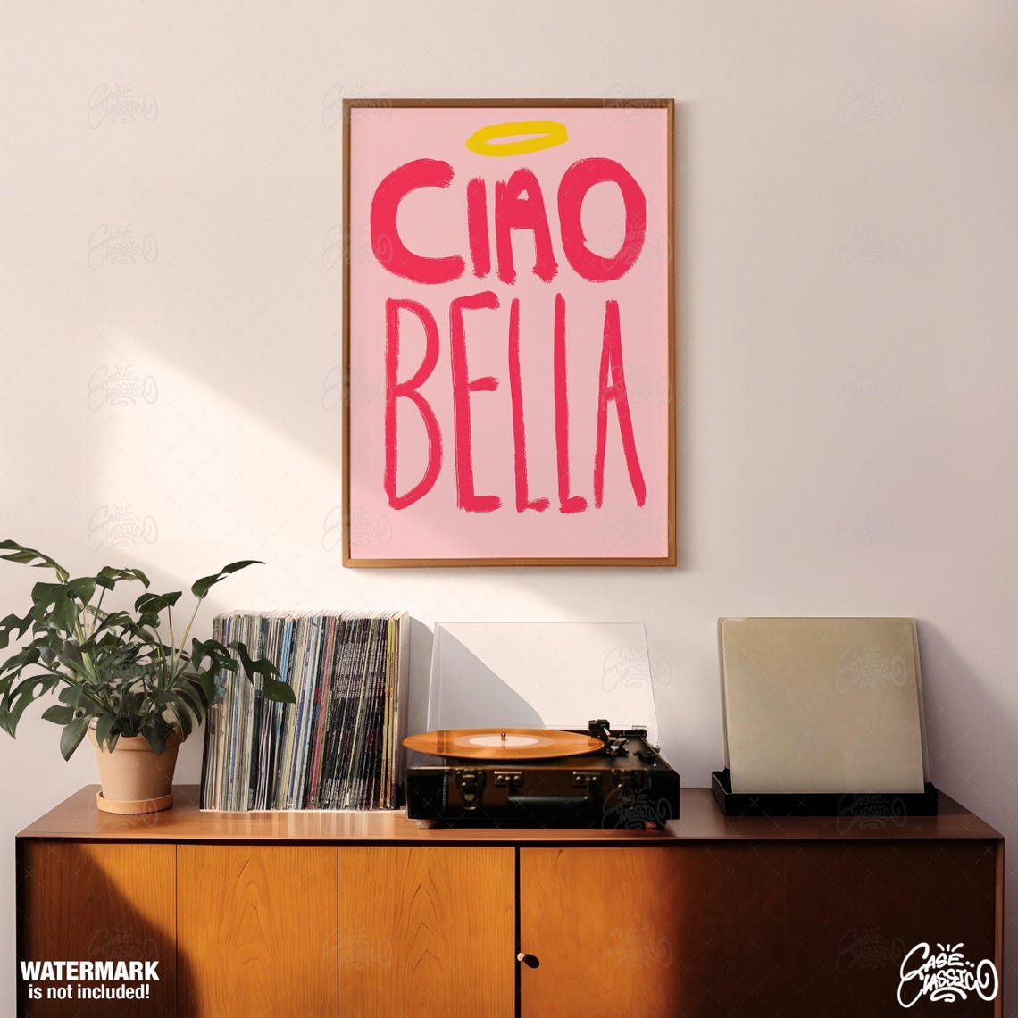Ciao Bella Pink Angel Halo Red Brush Letter Italian Quote Poster - Image 3