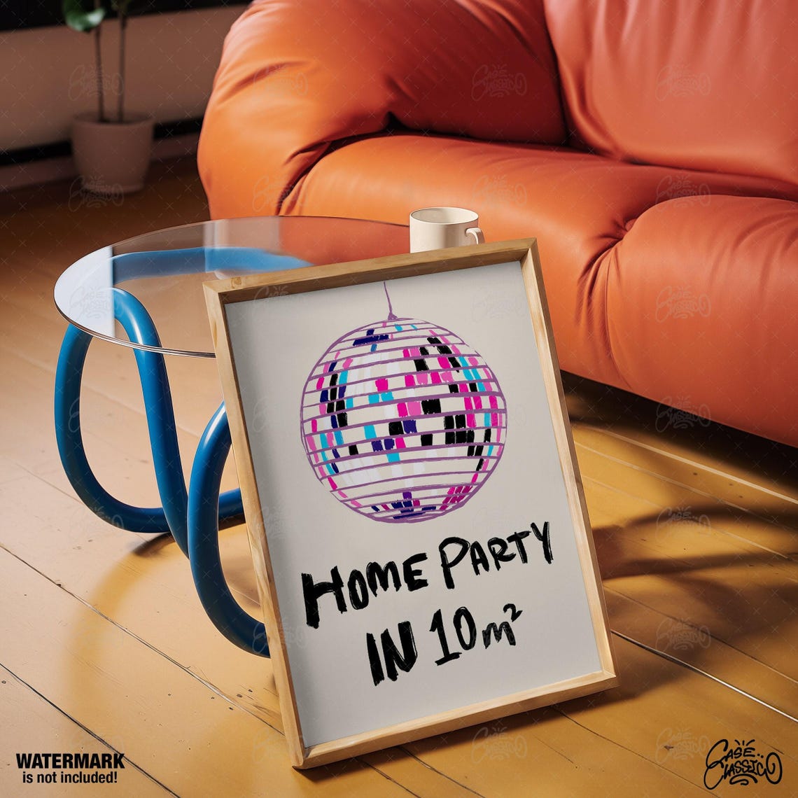 Home Party In 10m2 Disco Ball Hand Drawn Funny Wall Quote Poster - Image 3