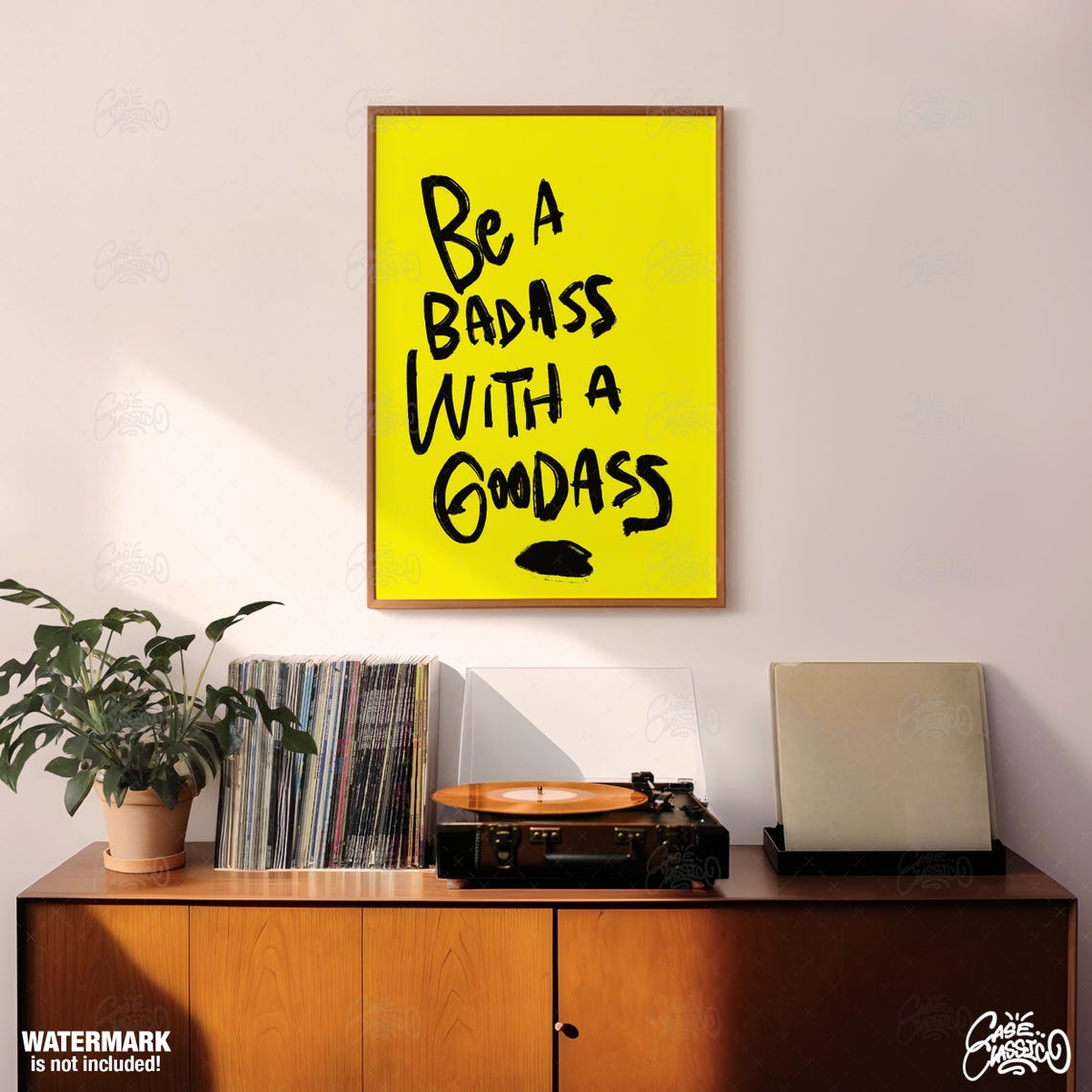 Be a Badass With a Goodass Bold Bright Yellow Funny Quote Wall Art - Image 2