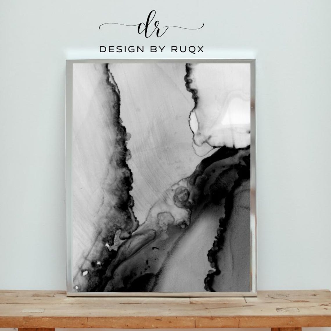 Black And White Abstract Ink Flow Minimalist Monochrome Wall Art