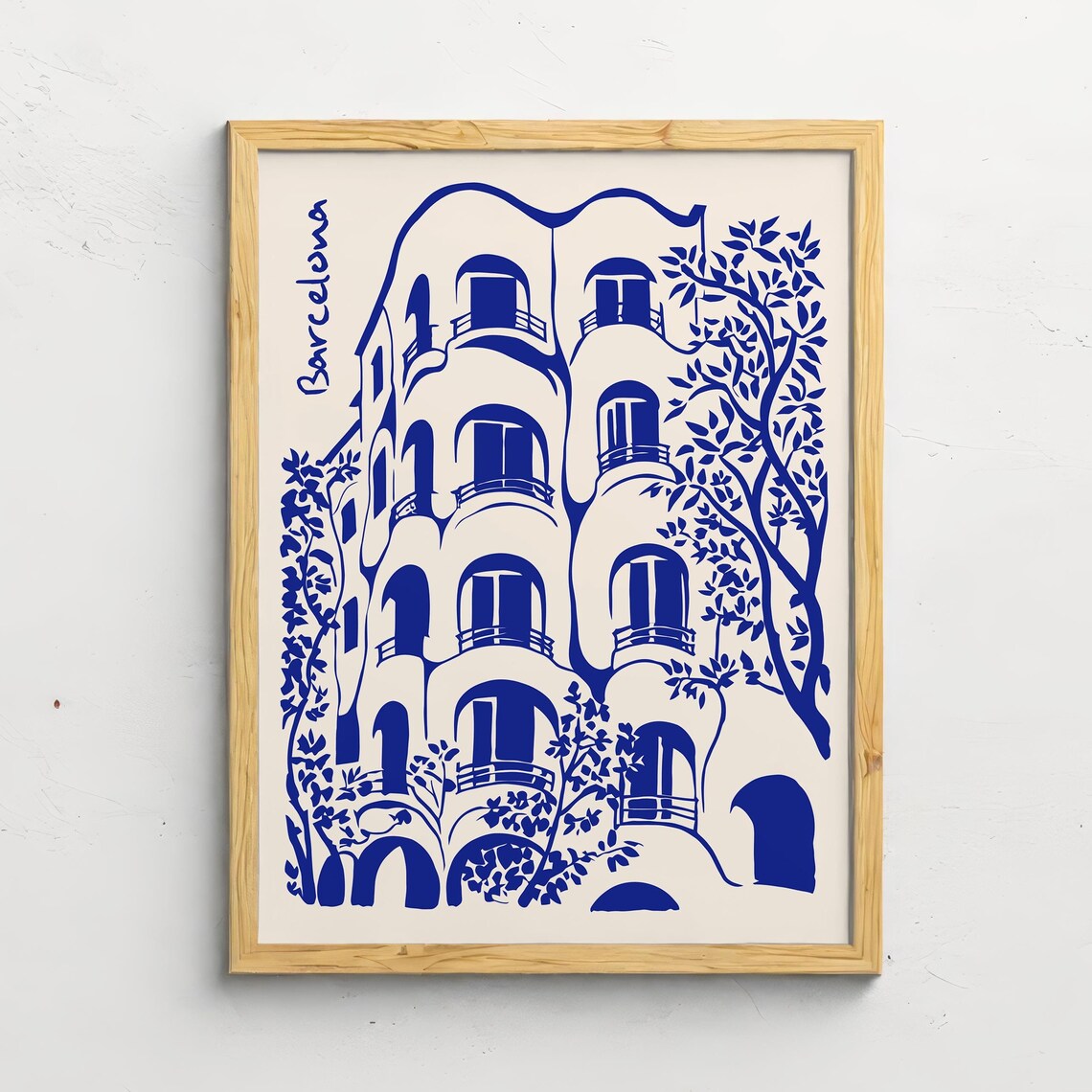 Barcelona Gaudi Architecture Blue Minimalist City Travel Poster