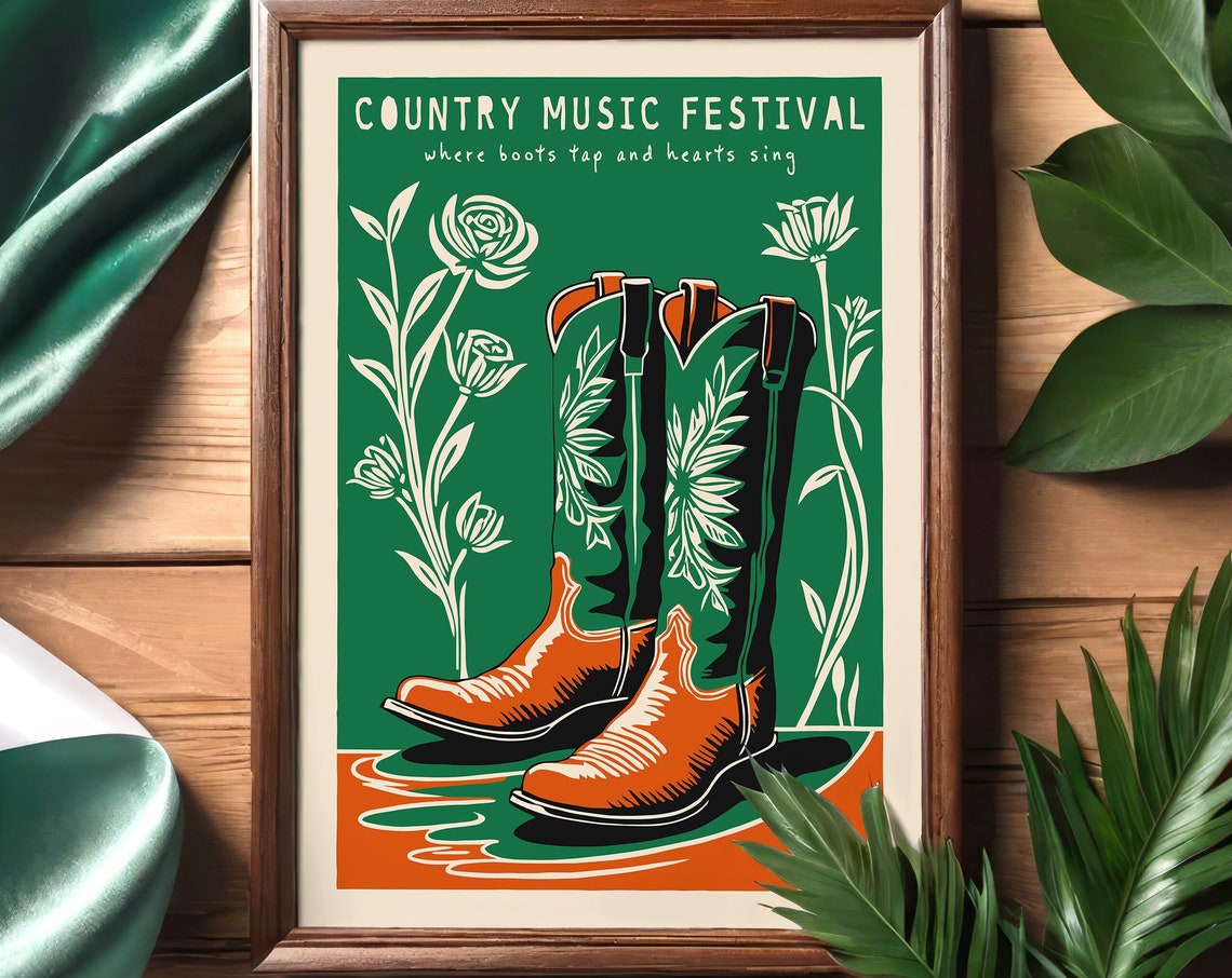 Country Music Poster Vintage Music Poster Western Wall Art Nashville Concert Poster Farmhouse Decor Country Music Fan Cowboy Wall Art