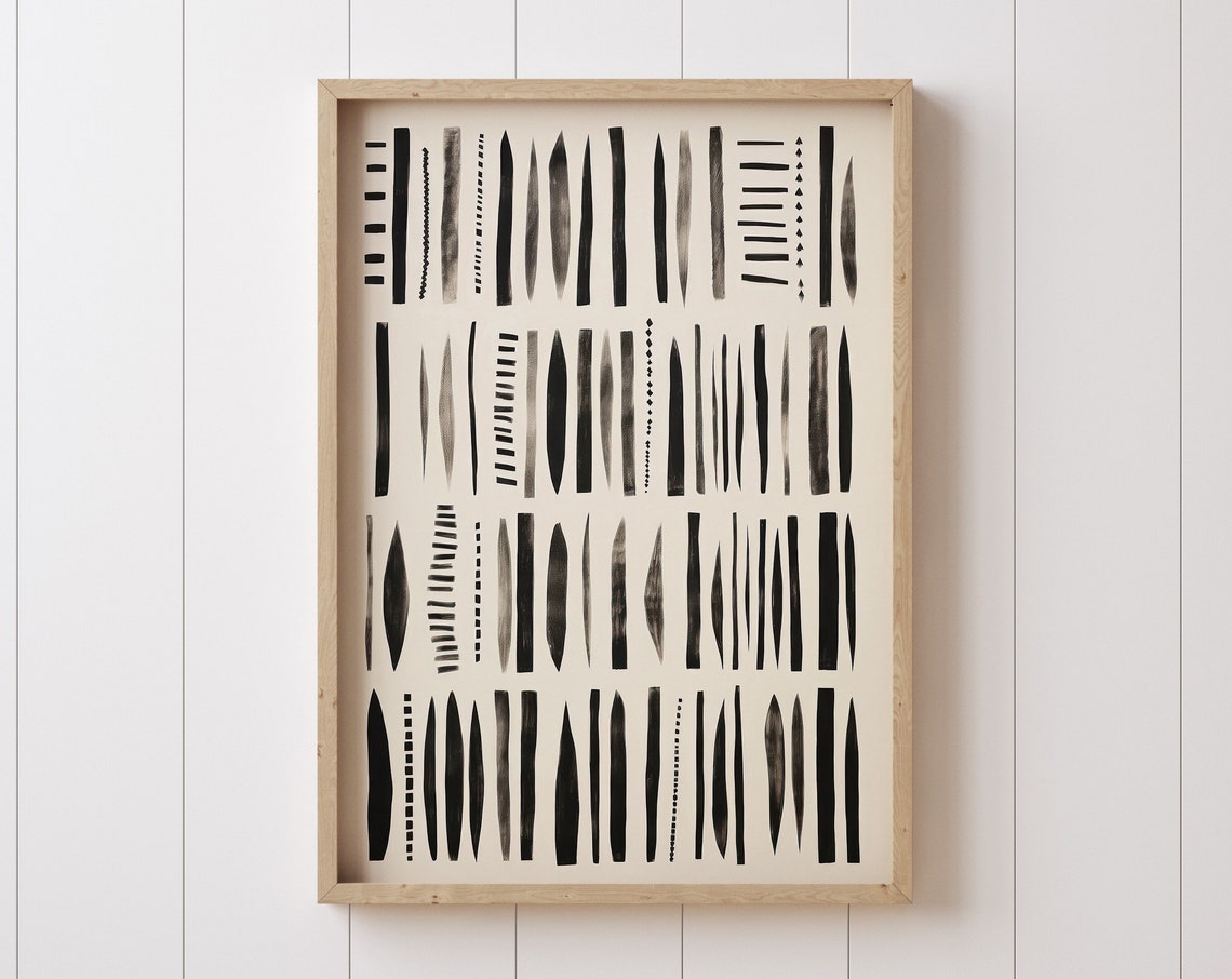 Boho Vertical Brushstroke Lines Neutral Cream Abstract Poster