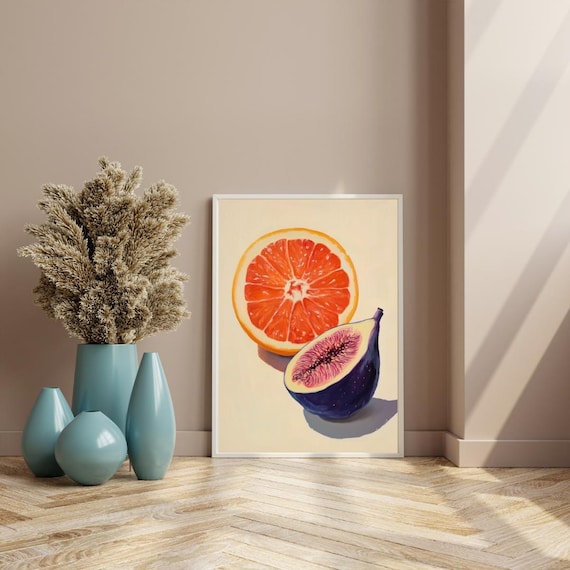 Grapefruit and Fig Watercolor Fruit Slices Kitchen Wall Poster
