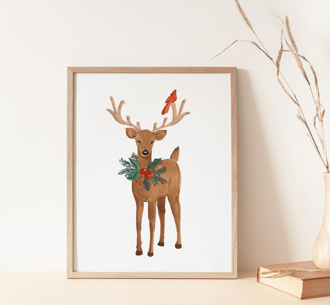 Watercolor Reindeer Christmas Art Print, Sabina Fenn - Image 4