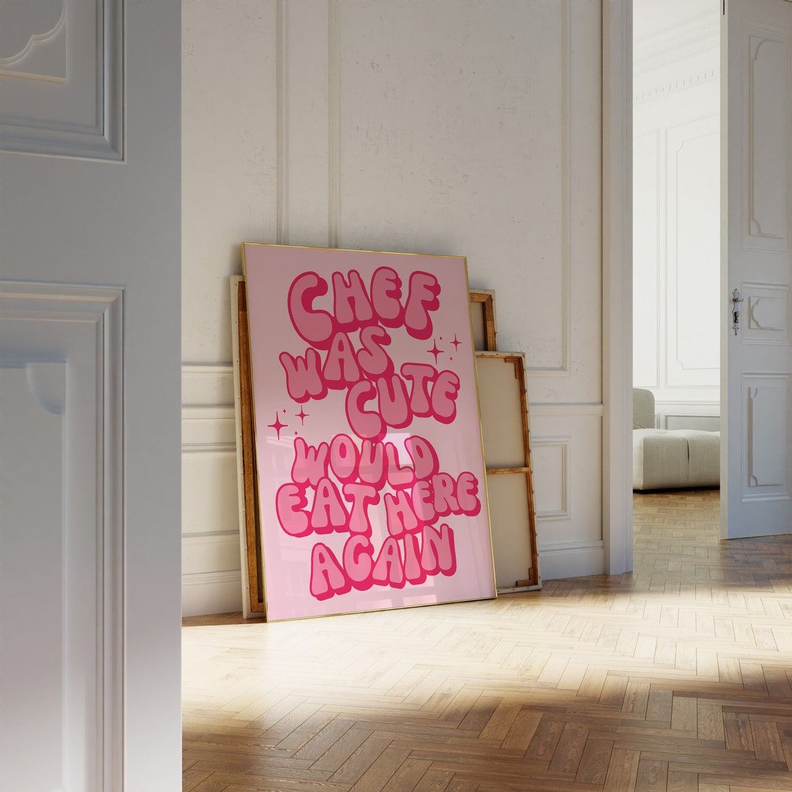 Chef Was Cute Would Eat Here Again Pink Retro Kitchen Poster - Image 3