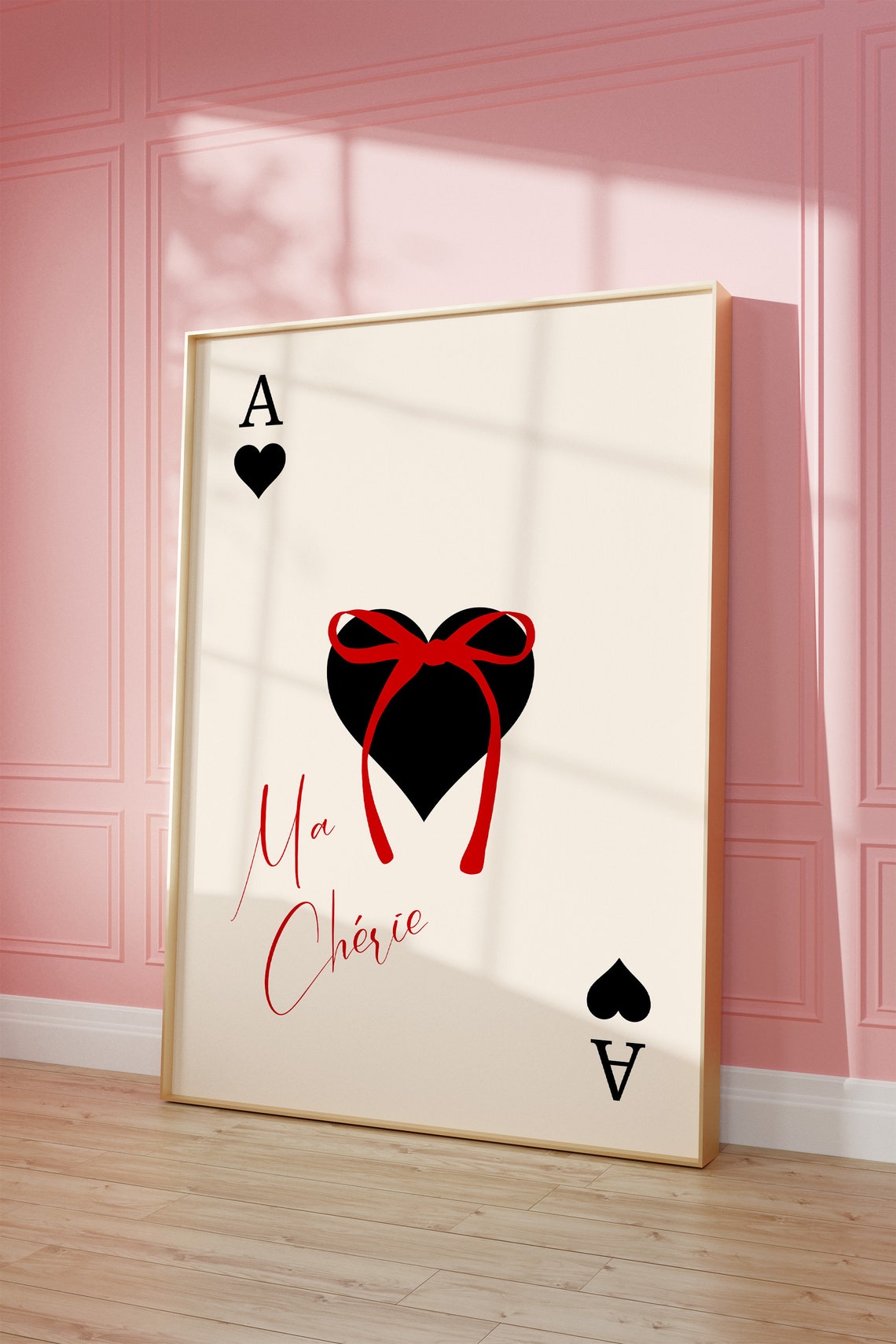 Ace Of Hearts Ma Cherie Red Bow Quote French Script Wall Art - Image 3