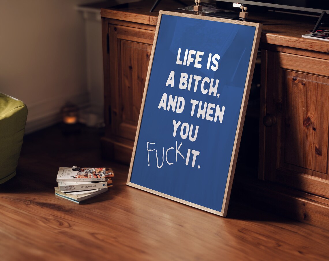 Cheeky Life Quote Typography Navy Blue Humorous Sweary Wall Art - Image 2