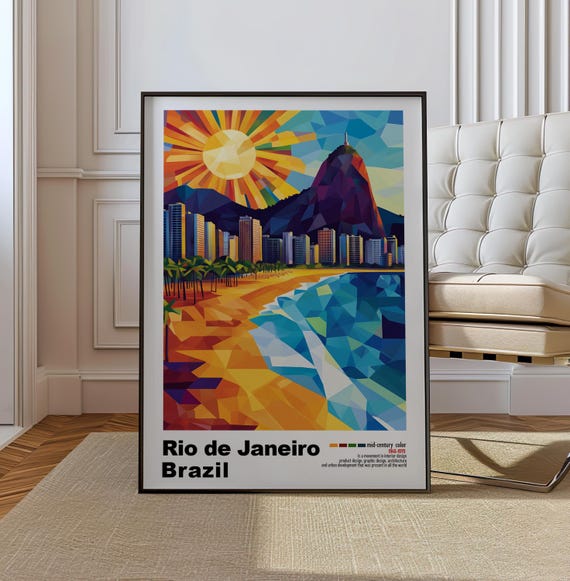 Rio De Janeiro Brazil Mid Century Modern Architecture Art Print Retro Minimalist City Poster With Geometric Design Bold Mid Century