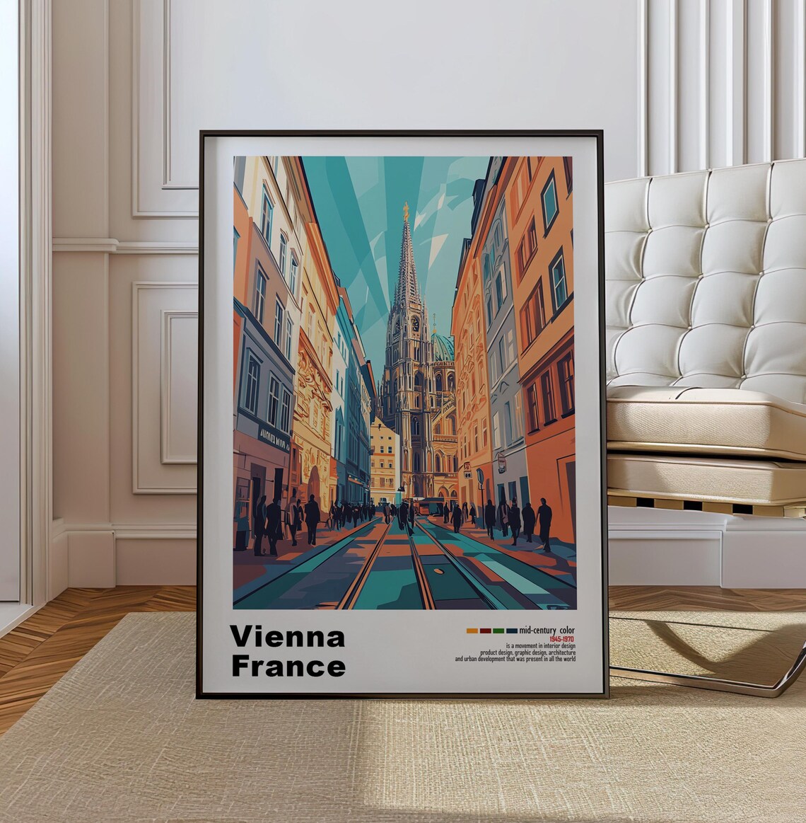 Vienna Austria Cathedral Street Sunbeams Mid Century Travel Poster