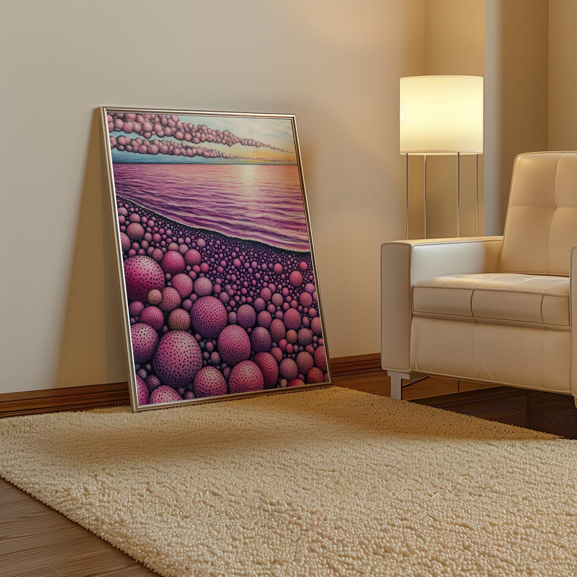 Kusama Inspired Pink Dotted Shoreline Dreamy Dot Clouds Poster - Image 3