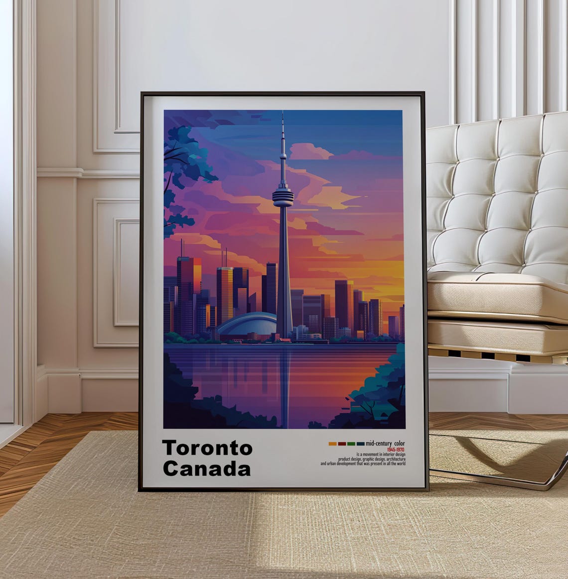 Toronto Canada CN Tower Dusk Waterfront Pink Sunset Reflection Poster
