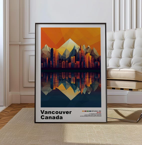 Vancouver Canada Mid Century Modern Architecture Art Print Retro Minimalist City Poster With Geometric Design Bold Mid Century Poster