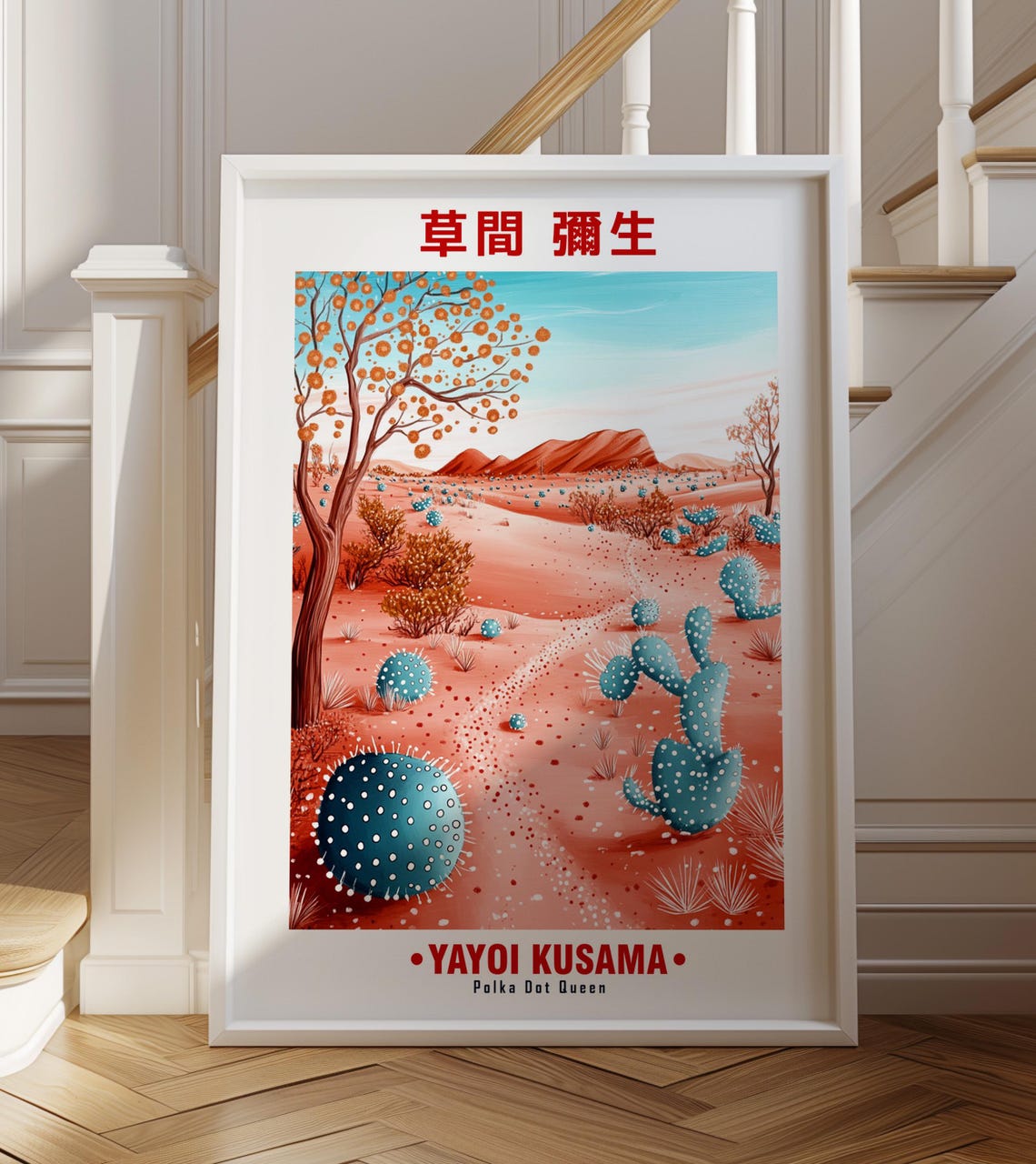 Blue Cacti Coral Desert Orange Tree Yayoi Kusama Inspired Poster