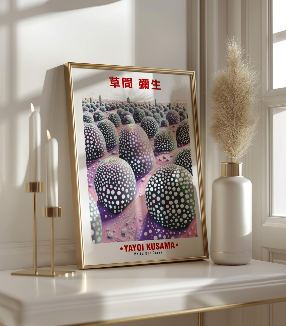 Yayoi Kusama-Inspired Polka Dot Pumpkin Field Pastel Art Poster - Image 3