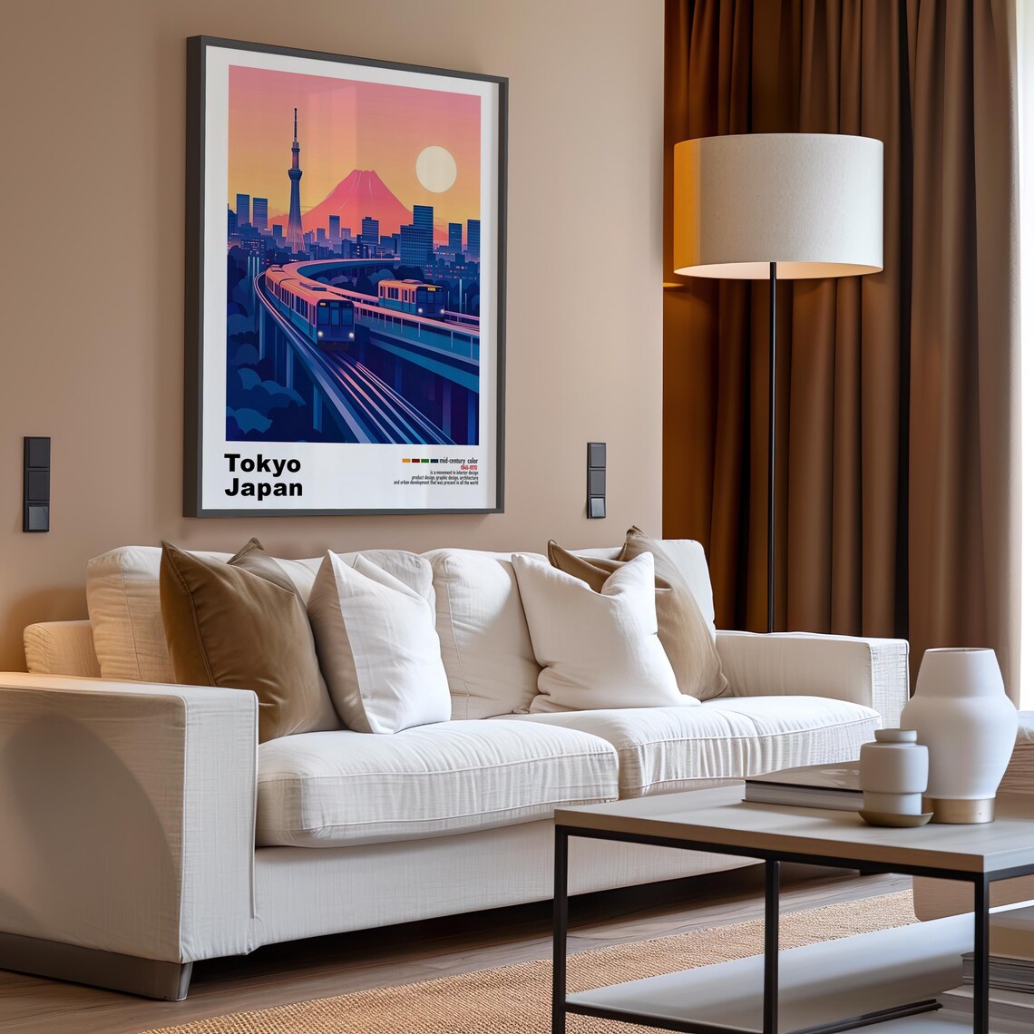 Tokyo Japan Mid Century Modern Travel Poster with Mt Fuji Skyline - Image 3