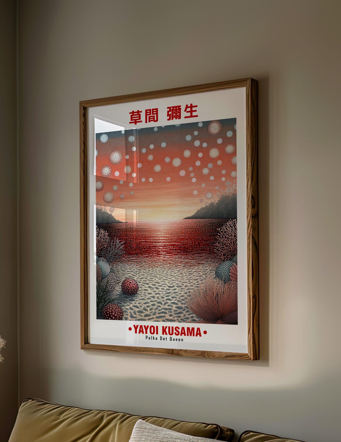 Moody Red Sky Falling Dots Sunset Ocean Kusama Inspired Poster - Image 2