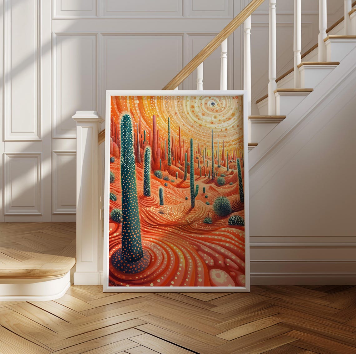 Saguaro Cactus Desert Under a Spiral Sun Kusama Style Poster - Image 2