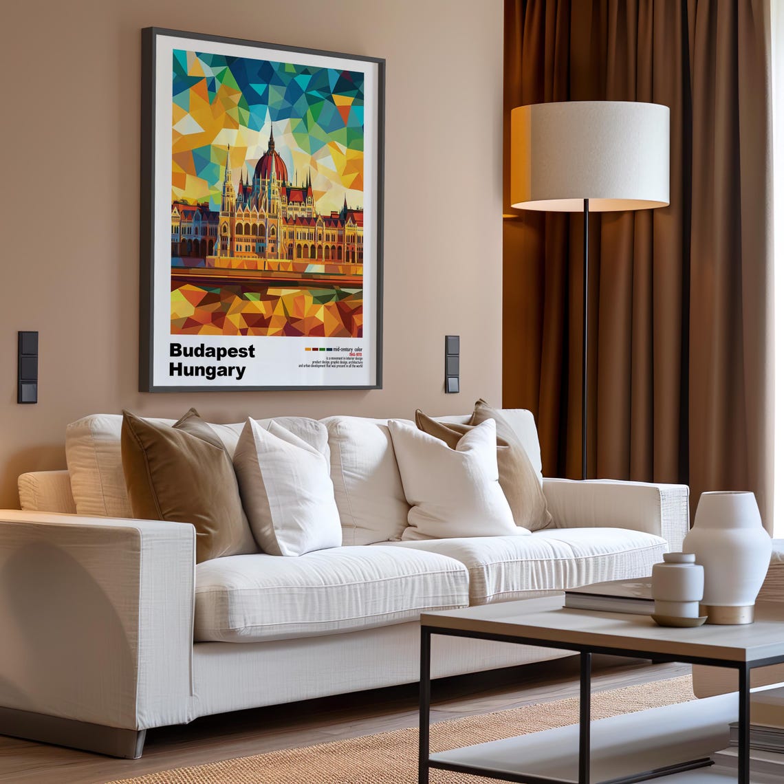 Budapest Hungary Parliament Low Poly Geometric Mid Century Poster - Image 3