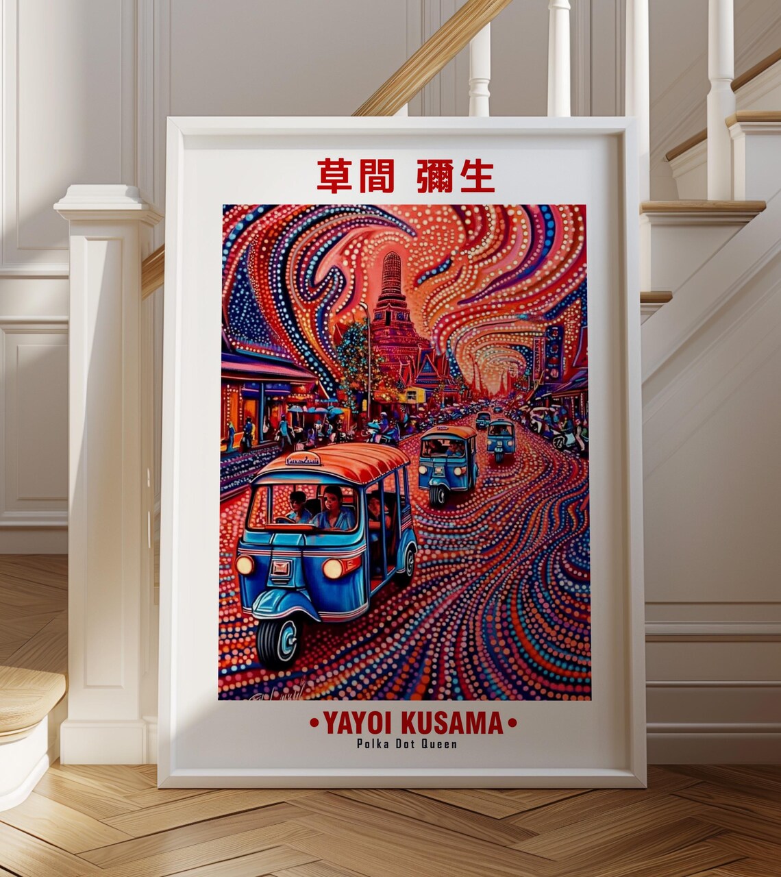 Yayoi Kusama-Inspired Blue Tuk Tuks Bangkok Temple Street Poster