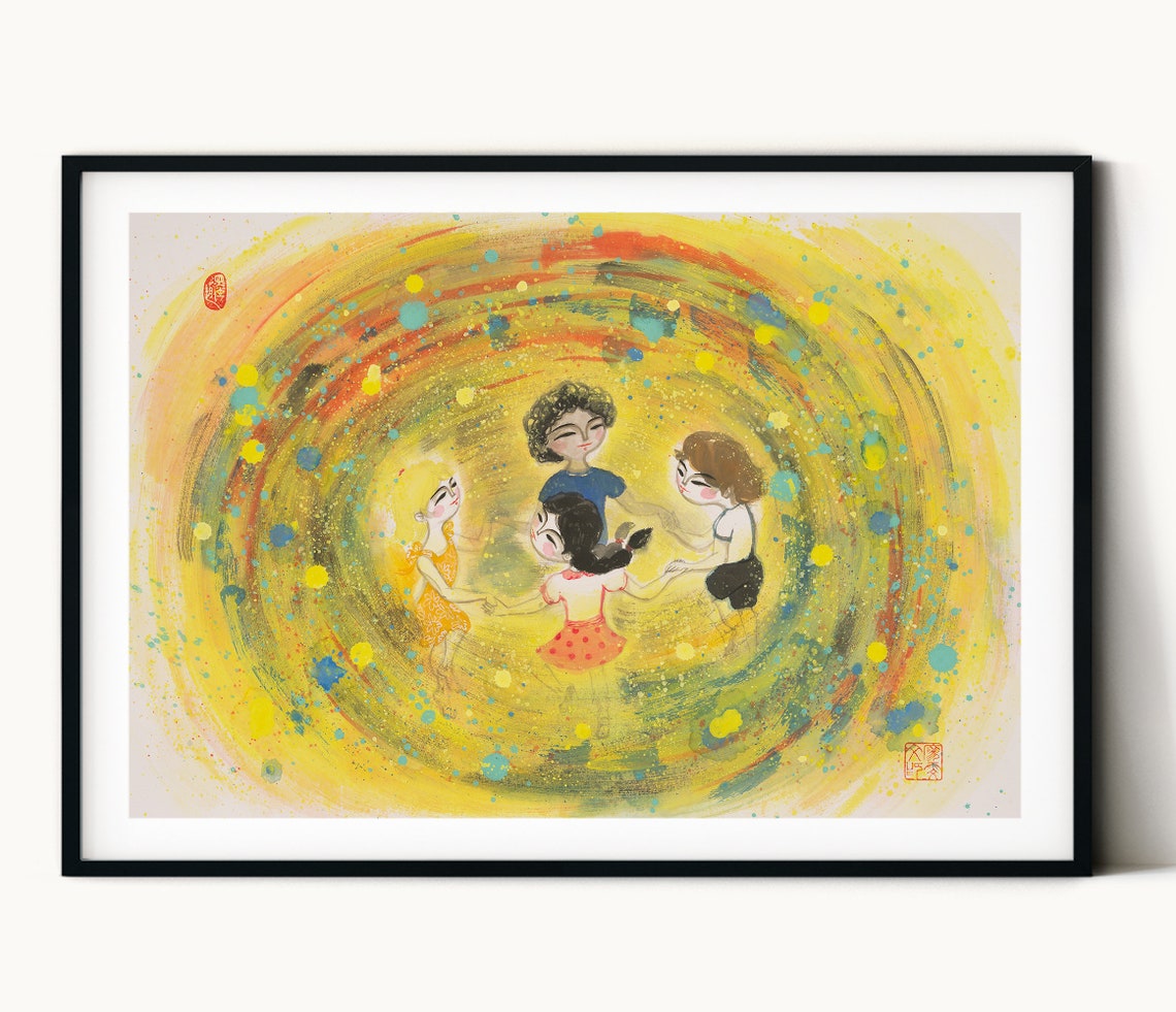Kids Dance Art Print Happy Kids Painting Print Painting Print Chinese Painting Print Home Wall Decor Kids Room Art Wall Art - Image 3