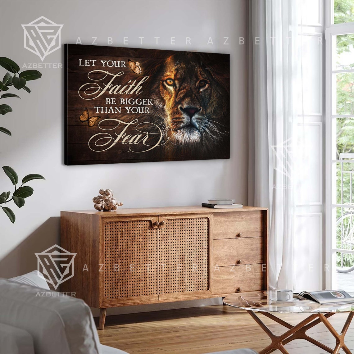 Lion Let Your Faith Be Bigger Than Your Fear Lion Of Judah Wall Art God Home Decor Christian Gift Lion Of God Painting - Image 5