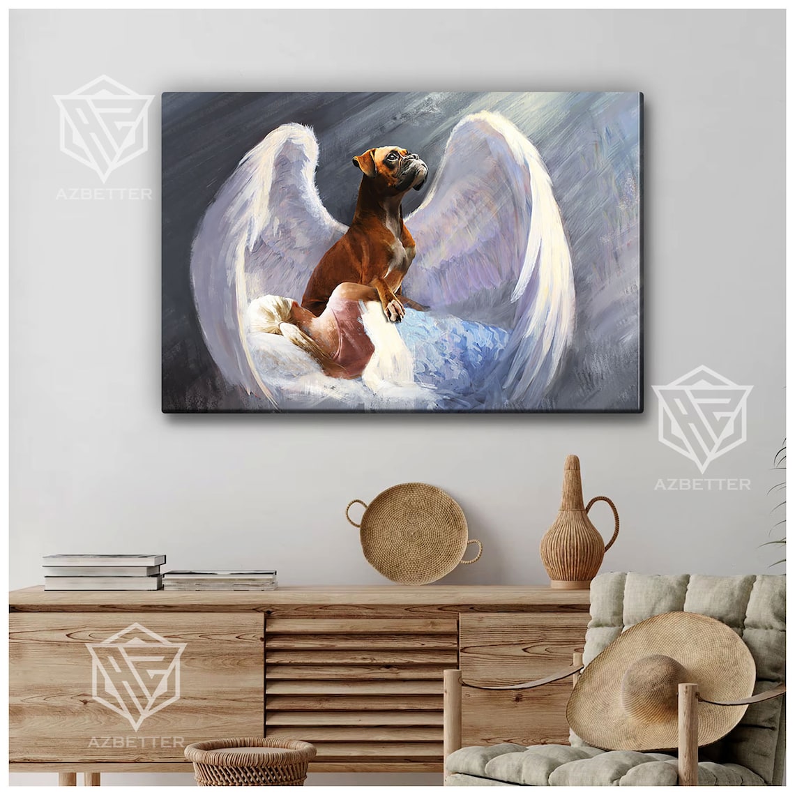 Boxer Guardian Angel Dog Protecting A Sleeping Girl At Night Poster - Image 2