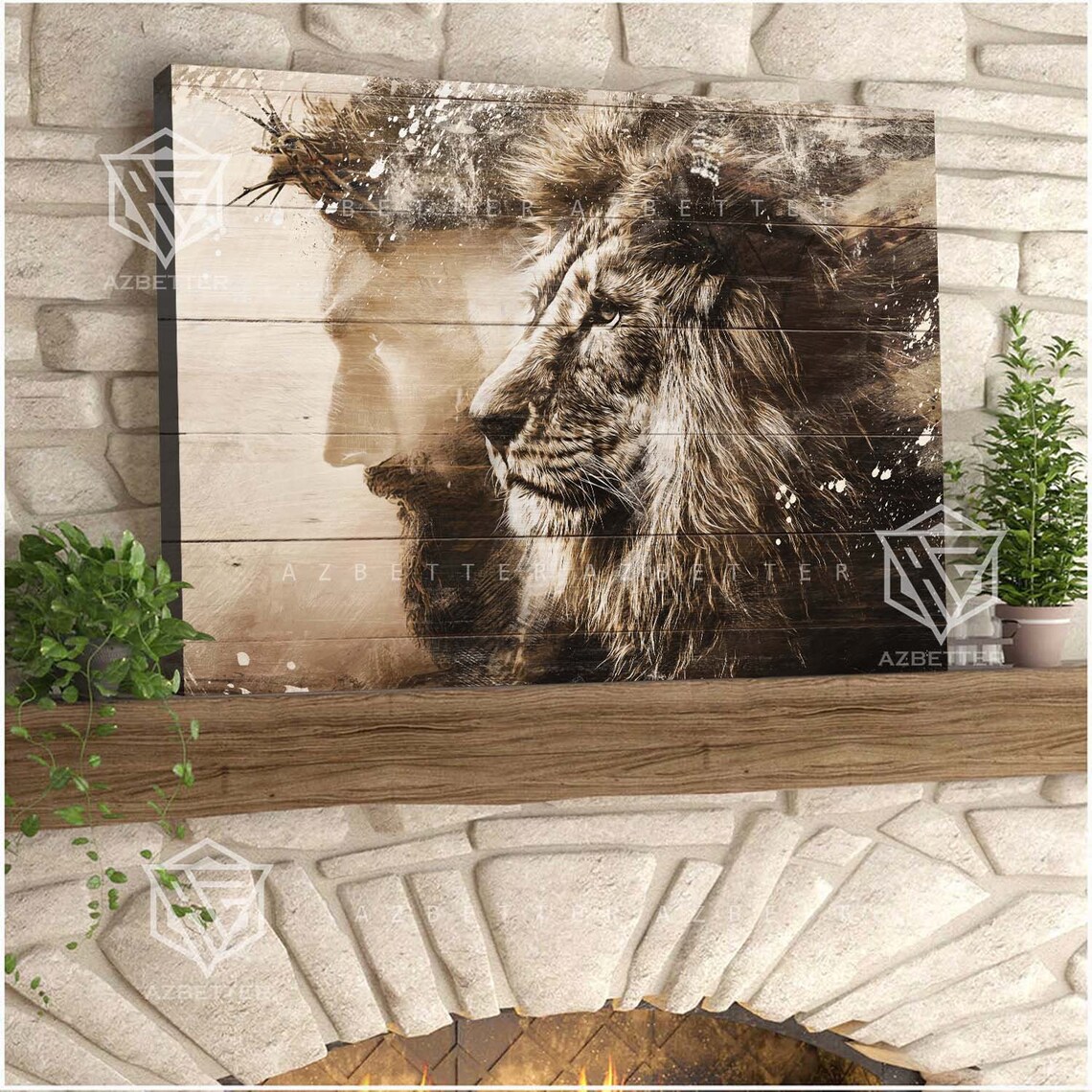 Lion Of Judah And Jesus Crown Of Thorns Sepia Faith Art Poster - Image 5