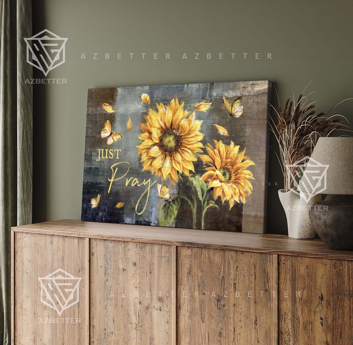 Just Pray Sunflower And Butterfly Rustic Farmhouse Vintage Poster - Image 5