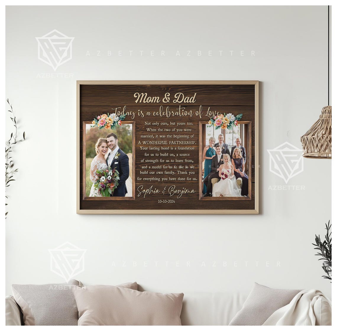 Personalized Parents Wedding Thank You Custom Photo Message Wall Art Anniversary Gift For Mom Dad Wedding Gift From Bride - Image 5