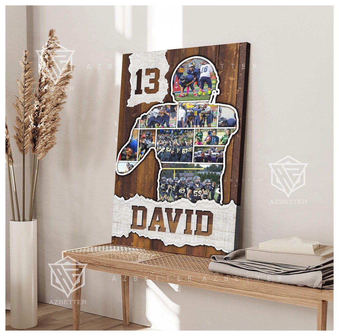 David Number 13 Football Player Silhouette Photo Collage Poster