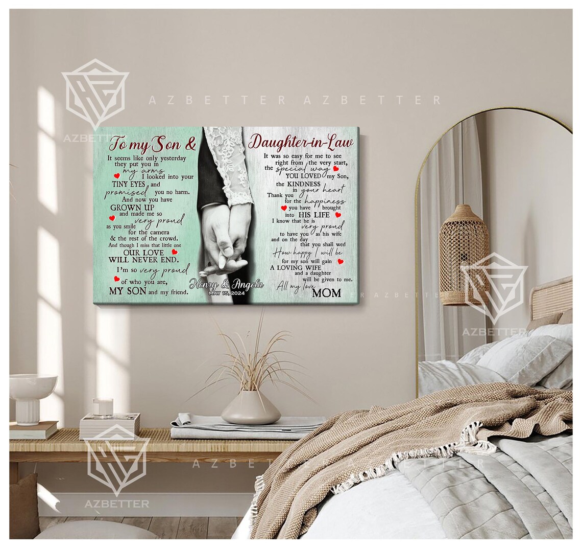 To My Son And Daughter In Law Holding Hands Wedding Day Poster - Image 5