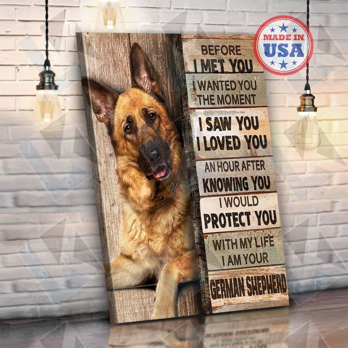 German Shepherd Before I Met You Love Poem Wooden Door Peek Poster - Image 4