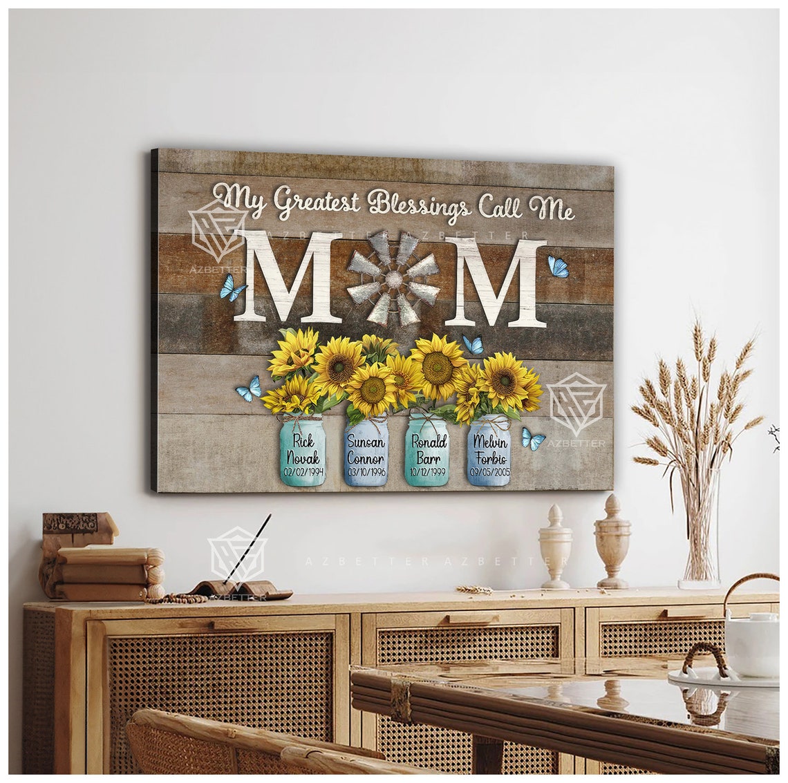 My Greatest Blessings Call Me Mom Sunflower Mason Jars Poster - Image 3
